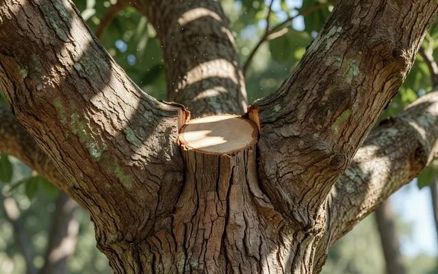 A clean pruning cut at the branch collar